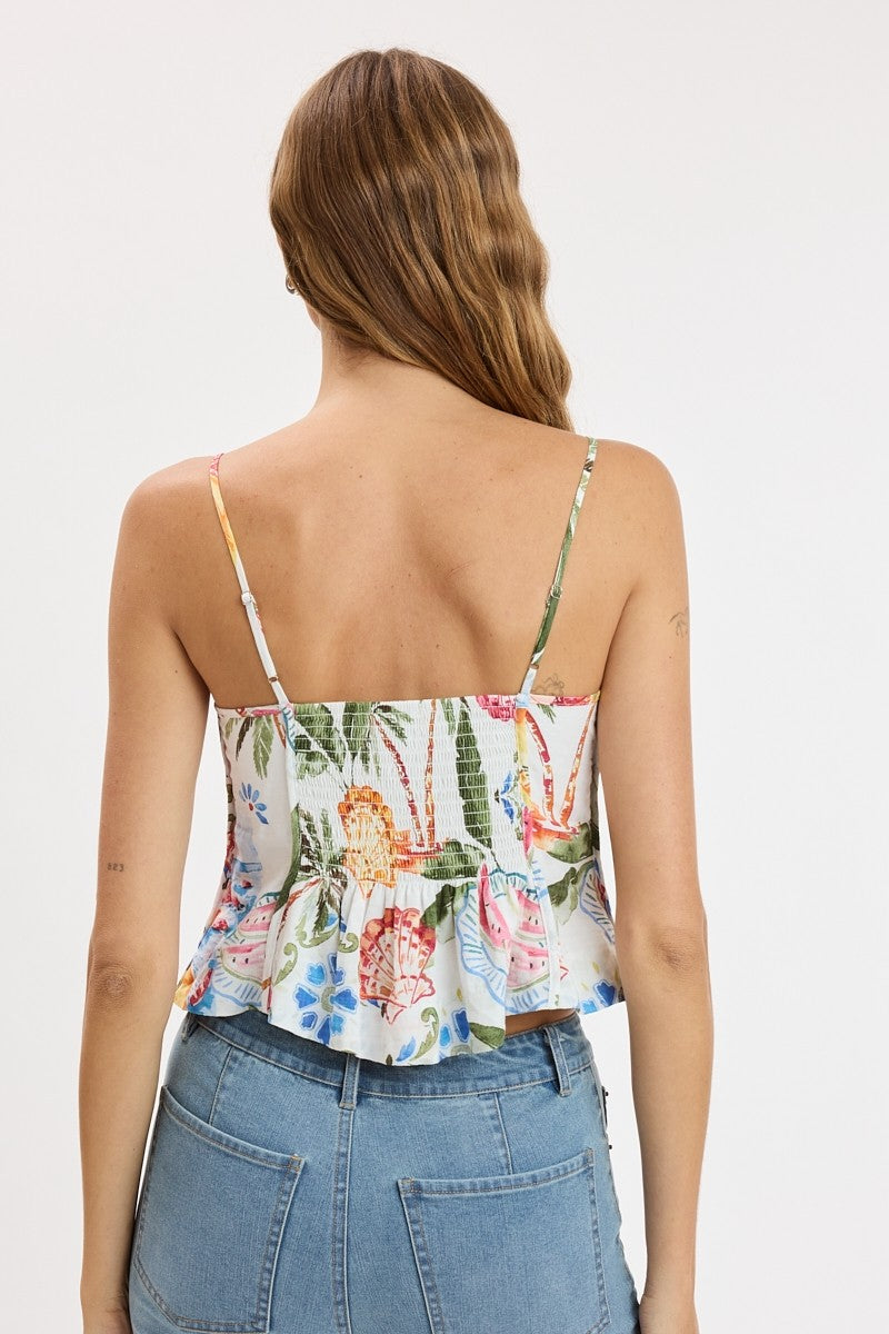 Seaside Reverie Sweetheart Ruffle Cami Crop Top