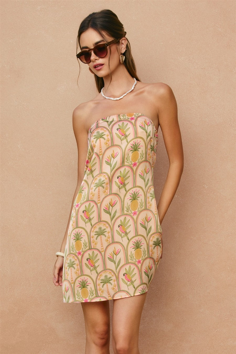 Tropical Print Satin Mini Dress FINAL SALE