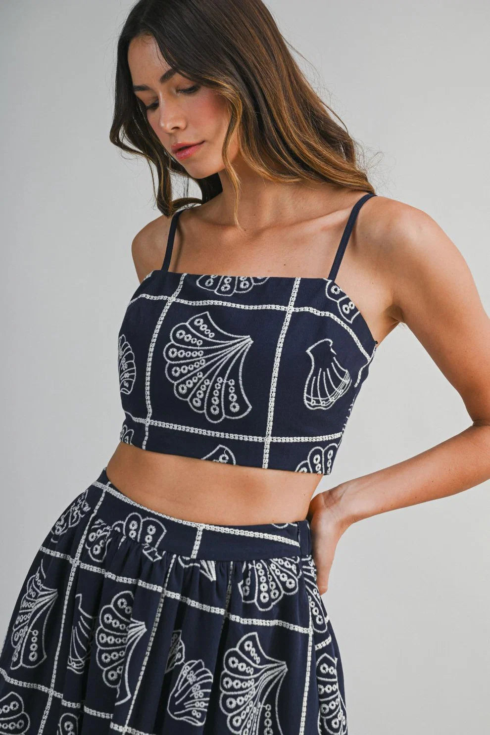 Navy Shell Print Two Piece Set