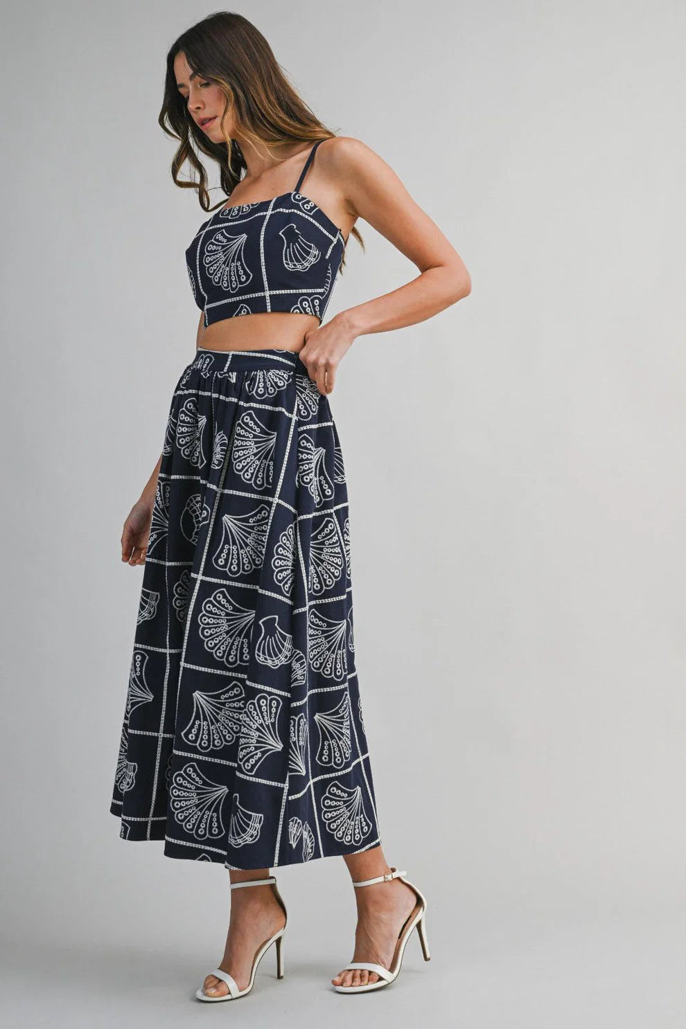 Navy Shell Print Two Piece Set