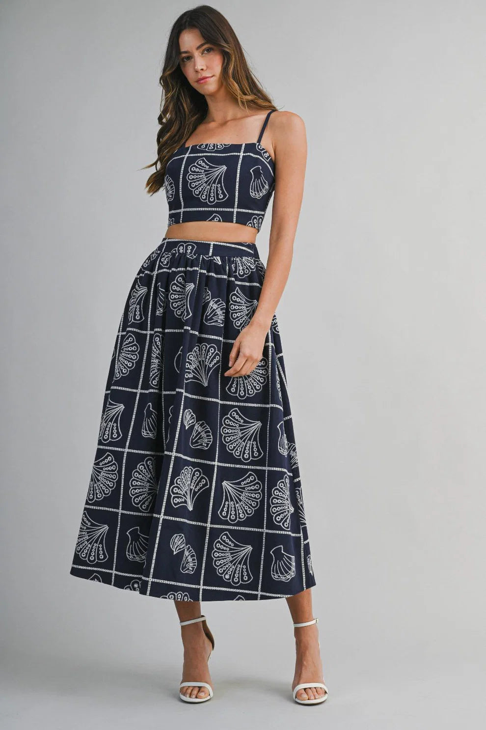 Navy Shell Print Two Piece Set