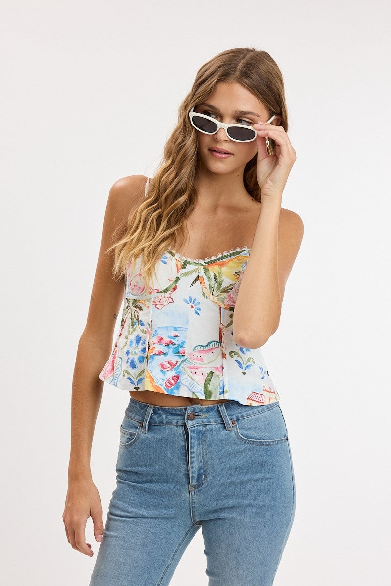 Seaside Reverie Sweetheart Ruffle Cami Crop Top