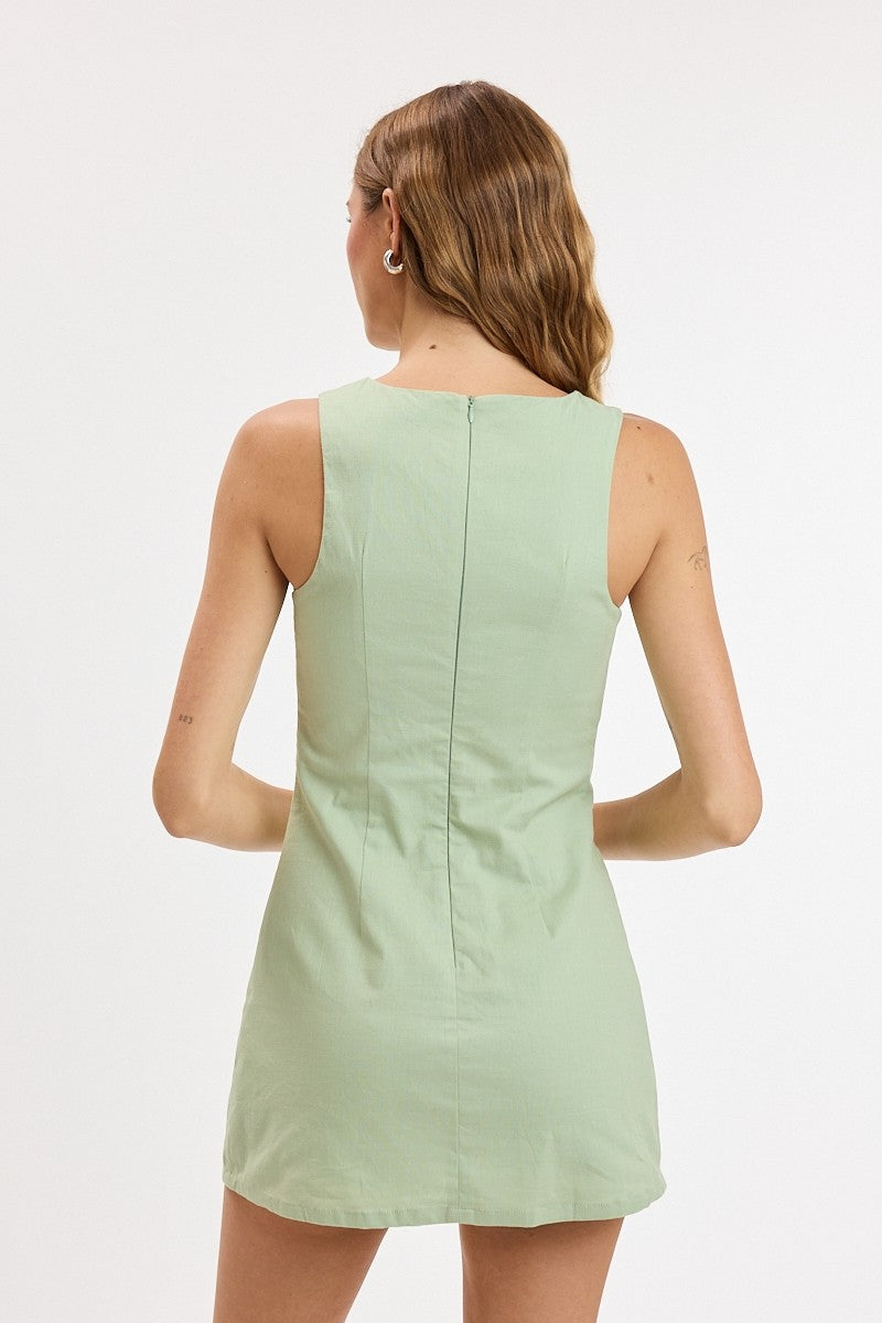 Everyday Chic Boat Neck Mini Dress in Sage