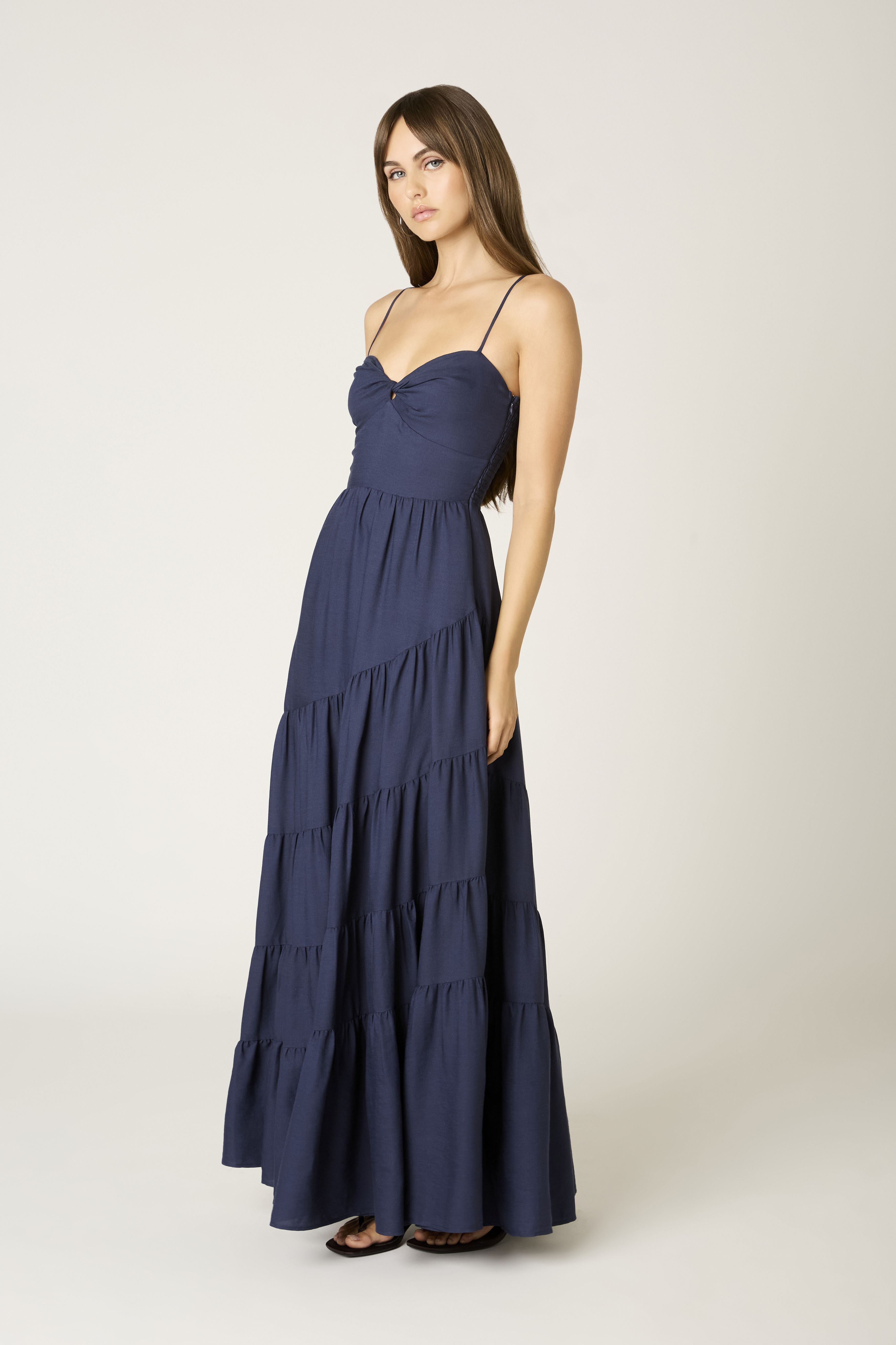 Twist Front Solid Maxi Dress in Navy