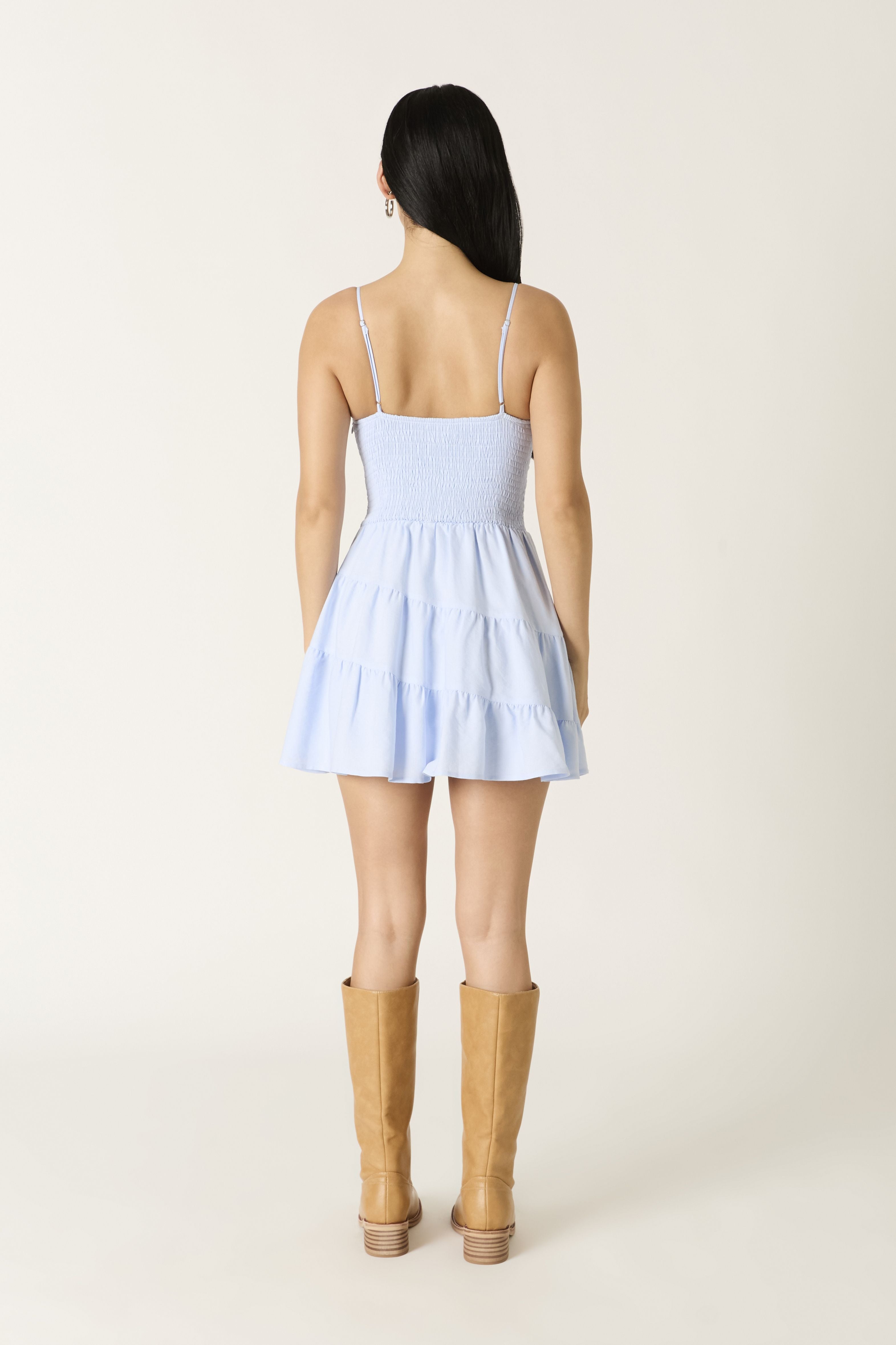 Violette Tiered Ruffle Mini Dress in Light Blue