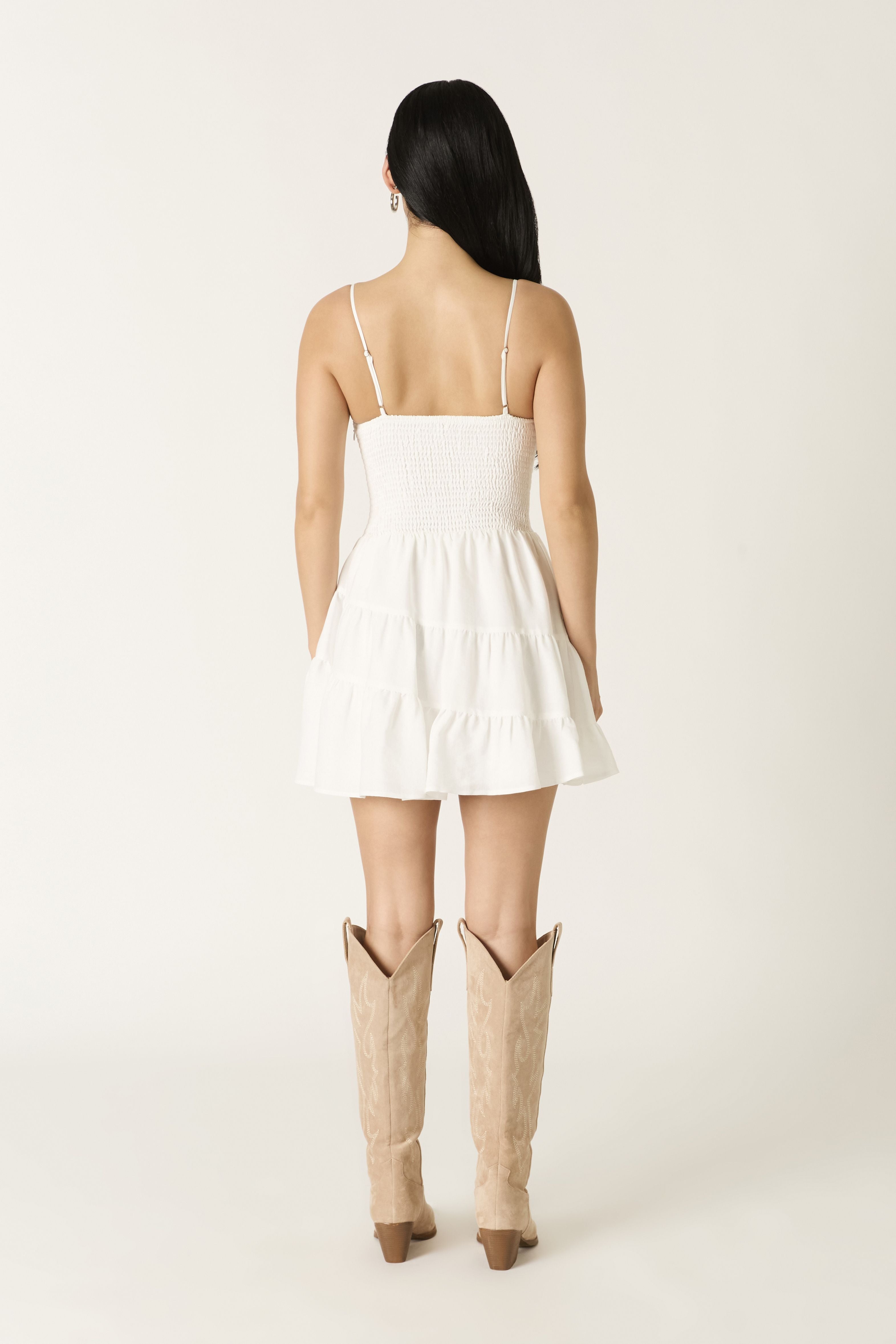 Violette Tiered Ruffle Mini Dress in White