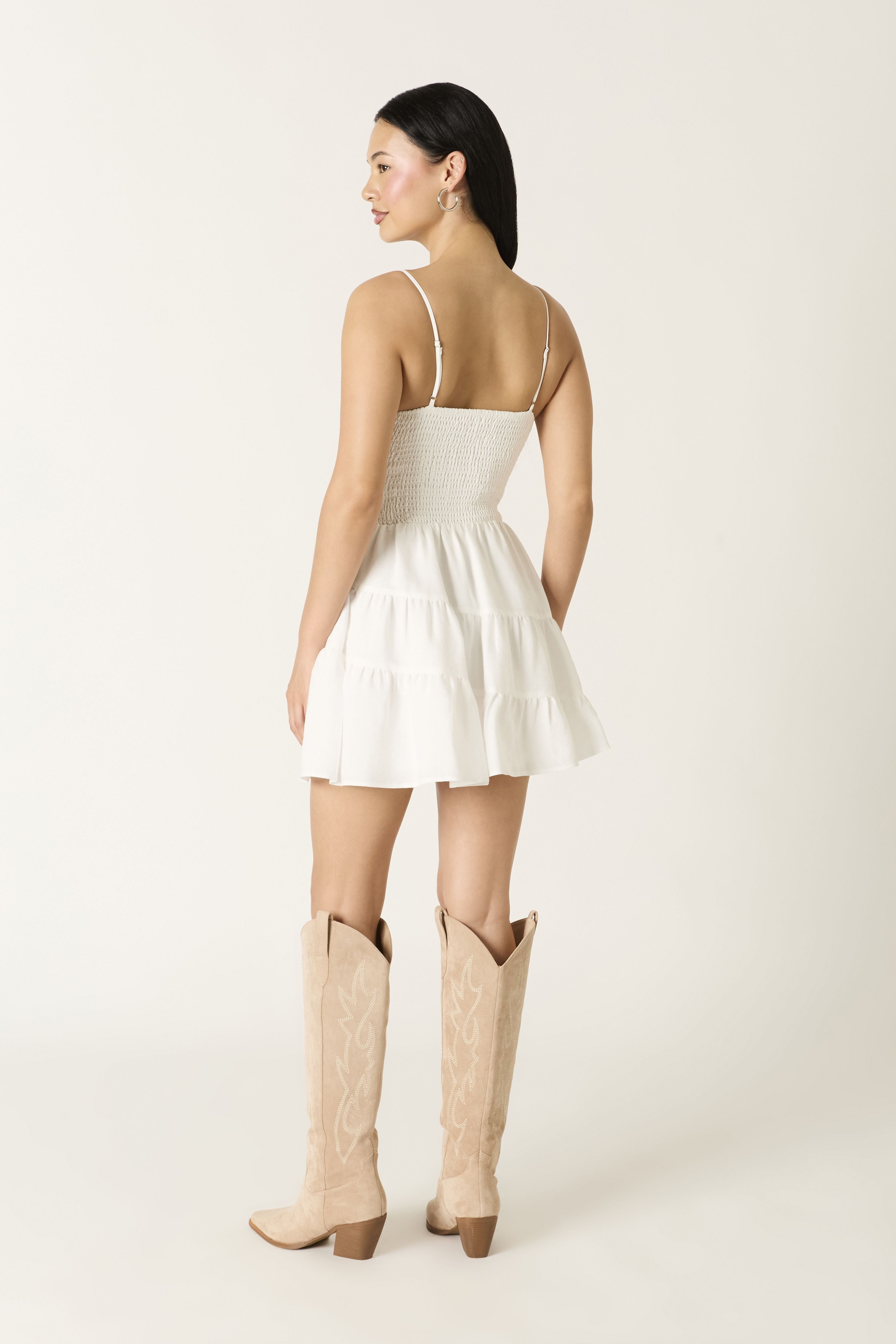 Violette Tiered Ruffle Mini Dress in White