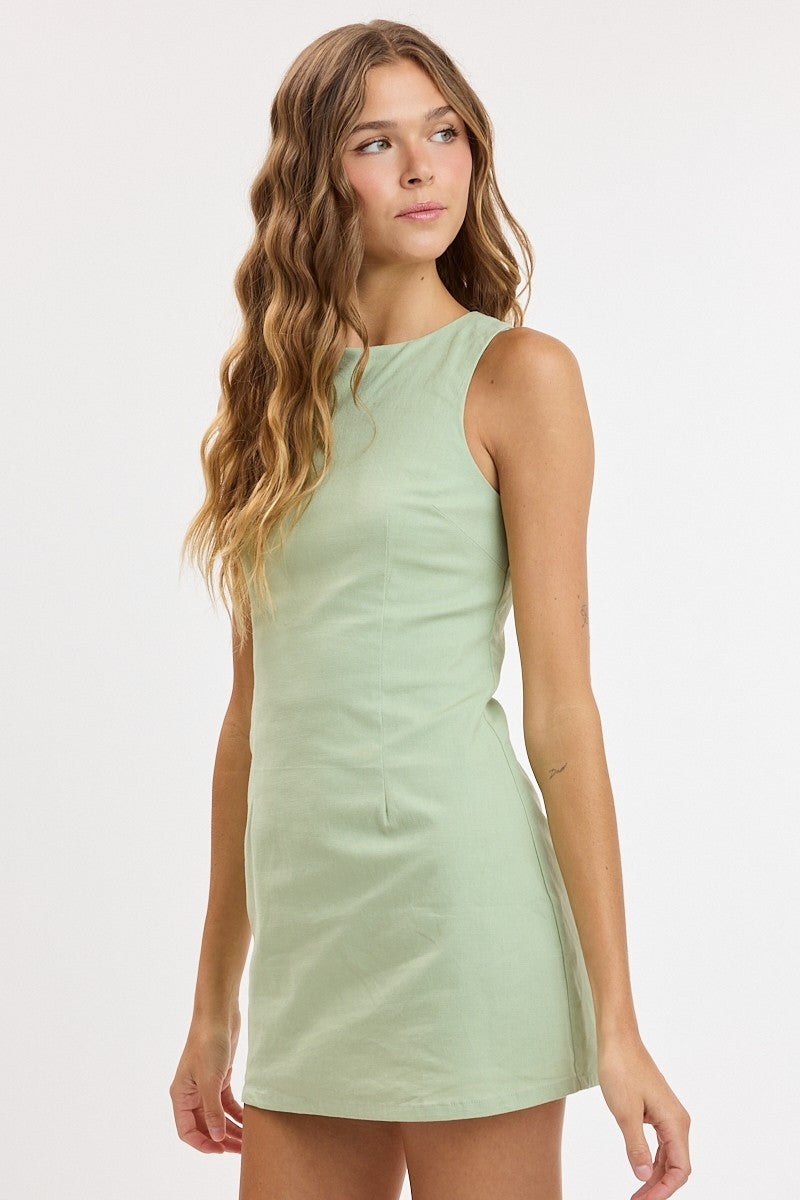 Everyday Chic Boat Neck Mini Dress in Sage