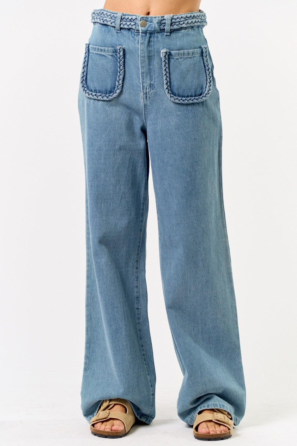 Braided Detail WIde Leg Jeans FINAL SALE