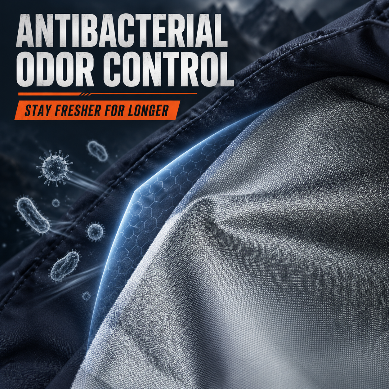 Macro view of antibacterial odor-control jacket lining