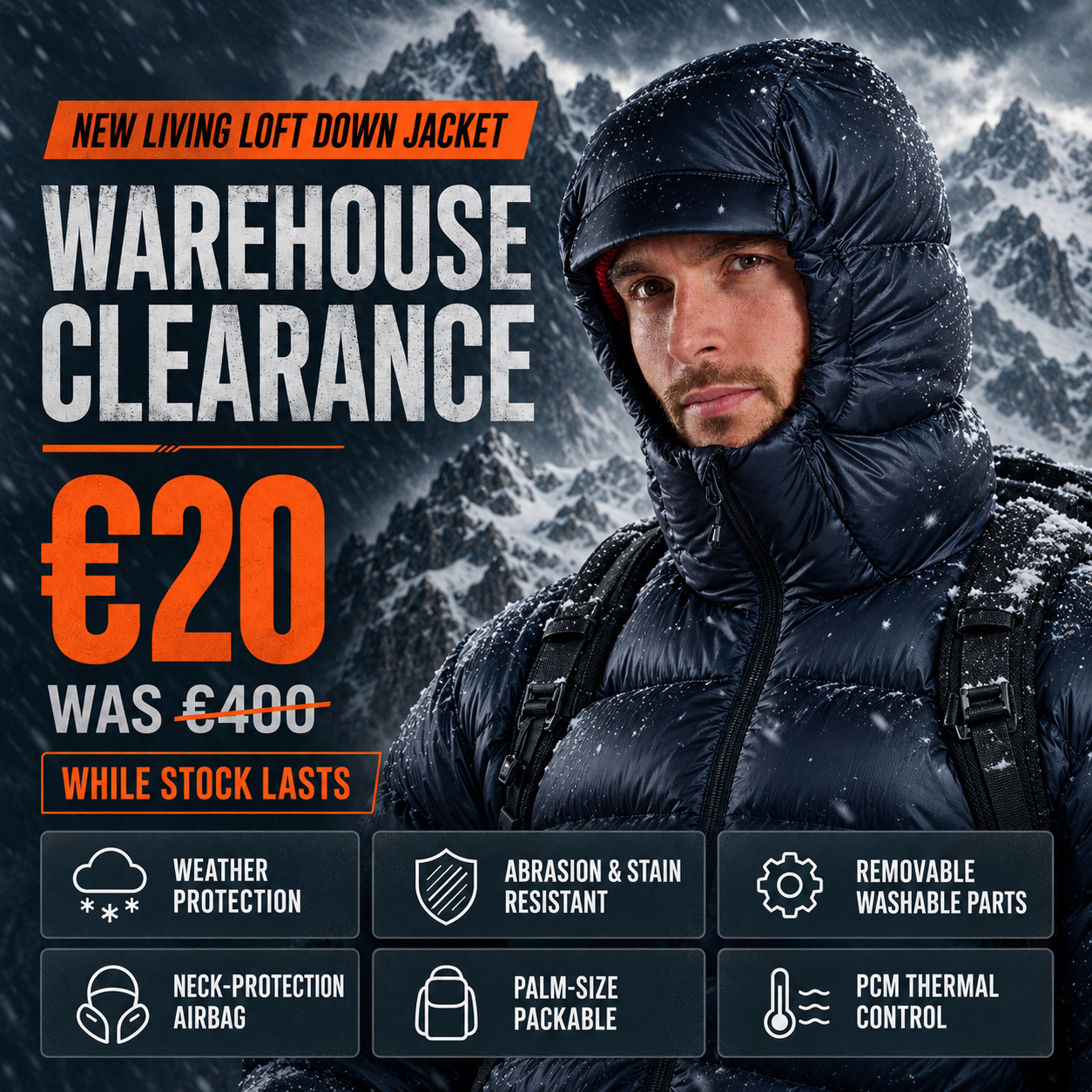 Living Loft adaptive modular down jacket in the European Alps