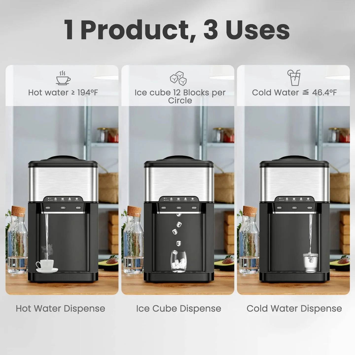 💧3-in-1 Countertop Ice Maker & Hot/Cold Water Dispenser