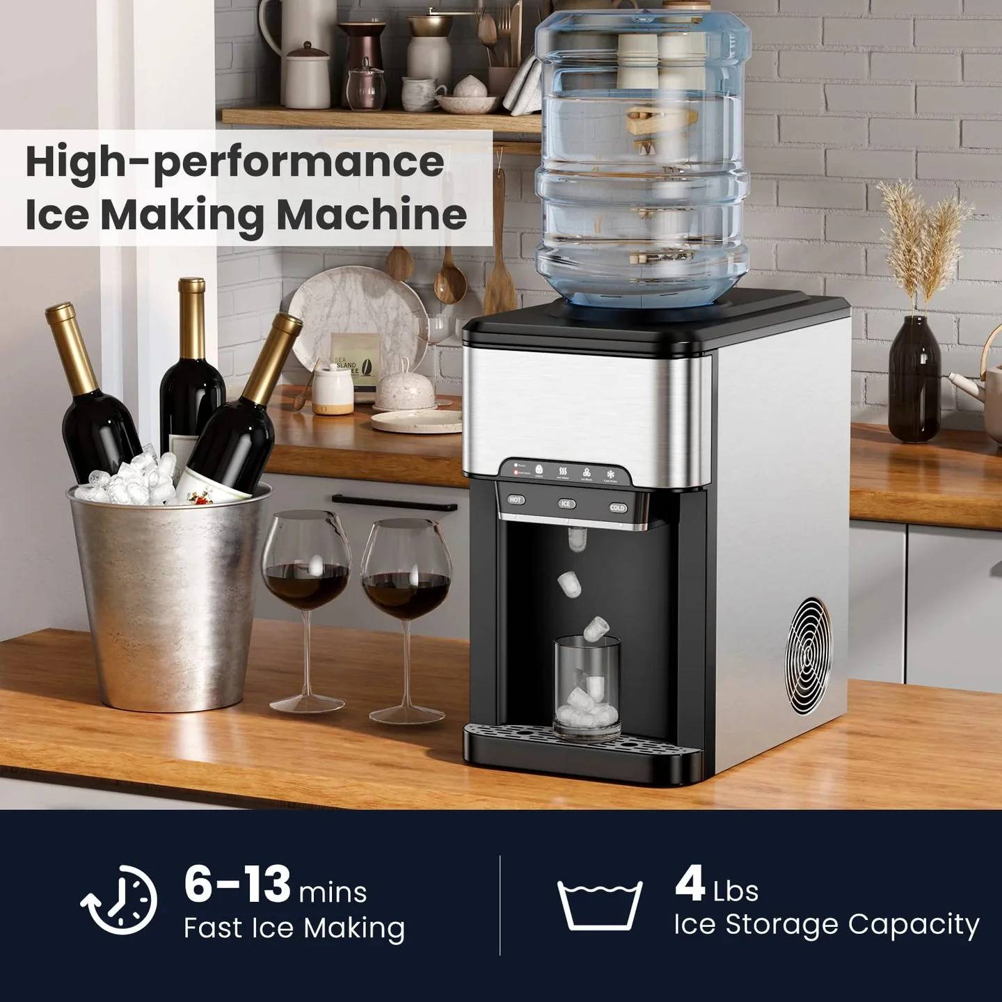 💧3-in-1 Countertop Ice Maker & Hot/Cold Water Dispenser