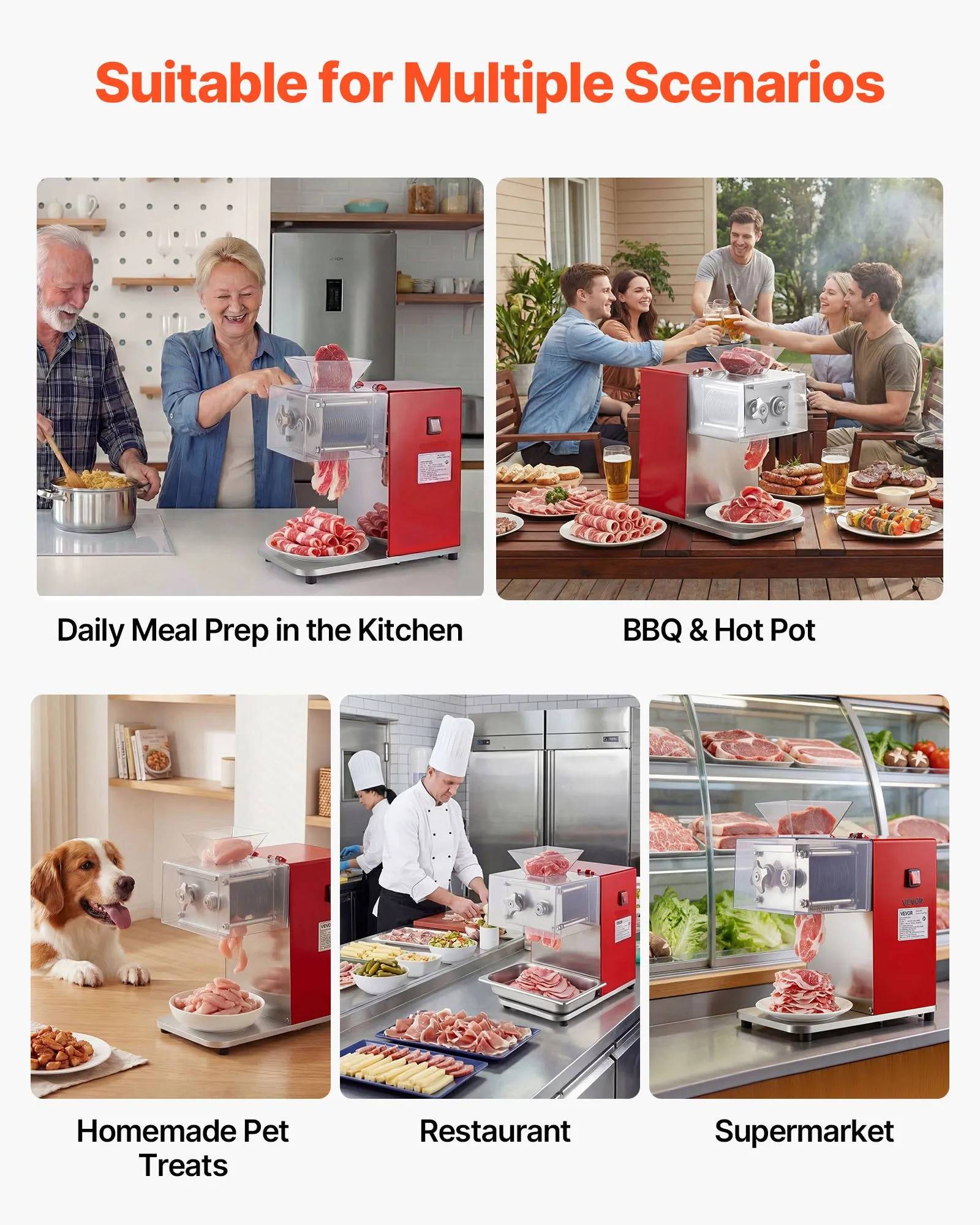VEVOR 850W Commercial Meat Cutting Machine — 3.5 mm Stainless Blade Set