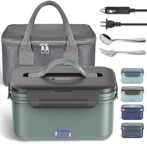 Vingud Cordless Electric Lunch Box for Adults, 1.8L Rechargeable Heated Lunch Box Food Warmer, Portable Self Heating for Men/Women/Office/Car, Lonchera Eléctrica Portátil Battery Powered Father's Gift
