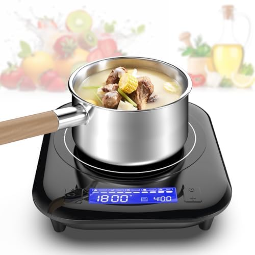 GIHETKUT Single Induction Cooktop,1800W 110V Single Burner Cooktop,Induction Hot Plate with 5 Cooking Modes, Electric burner with LCD touch control,9 Temperature Levels & 4H Timer,Overheat protection
