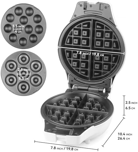 SugarWhisk Thick Belgian Waffle Maker with 3 Removable Plates, 7” Non Stick Belgian Waffle Iron Removable Plates, 3 in 1 Mini Donut Maker Machine, Cake Pop Maker Machine Set with Accessories & Tools