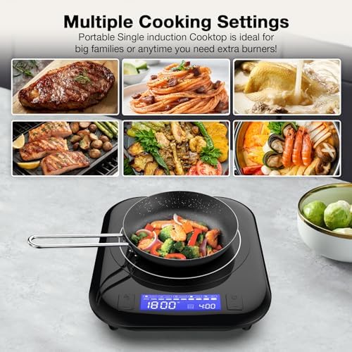 GIHETKUT Single Induction Cooktop,1800W 110V Single Burner Cooktop,Induction Hot Plate with 5 Cooking Modes, Electric burner with LCD touch control,9 Temperature Levels & 4H Timer,Overheat protection