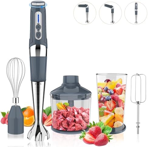 Toogel Cordless Immersion Blender, 21-Speed, 3-Angle Adjust, Grey