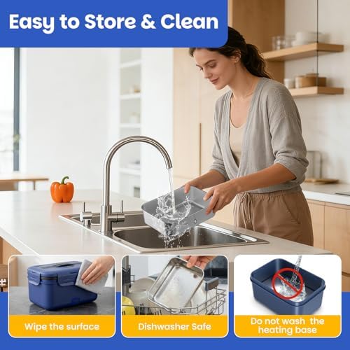 Vingud Cordless Electric Lunch Box for Adults, 1.8L Rechargeable Heated Lunch Box Food Warmer, Portable Self Heating for Men/Women/Office/Car, Lonchera Eléctrica Portátil Battery Powered Father's Gift