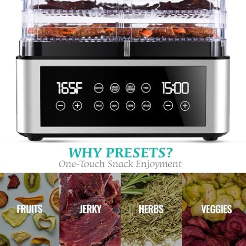 Food Dehydrator, One-Touch Dehydrator with Automatic Temperature Control 5 BPA-Free 11.4" Trays for Jerky, Dog Treats, Herbs, Meat, Fruit, and Yogurt
