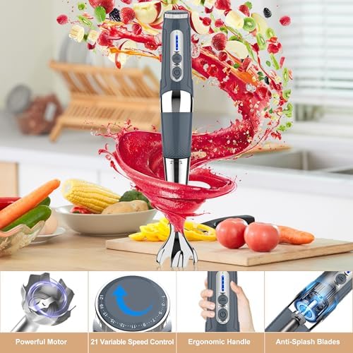 Toogel Cordless Immersion Blender, 21-Speed, 3-Angle Adjust, Grey