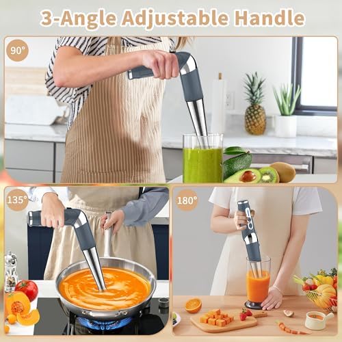 Toogel Cordless Immersion Blender, 21-Speed, 3-Angle Adjust, Grey