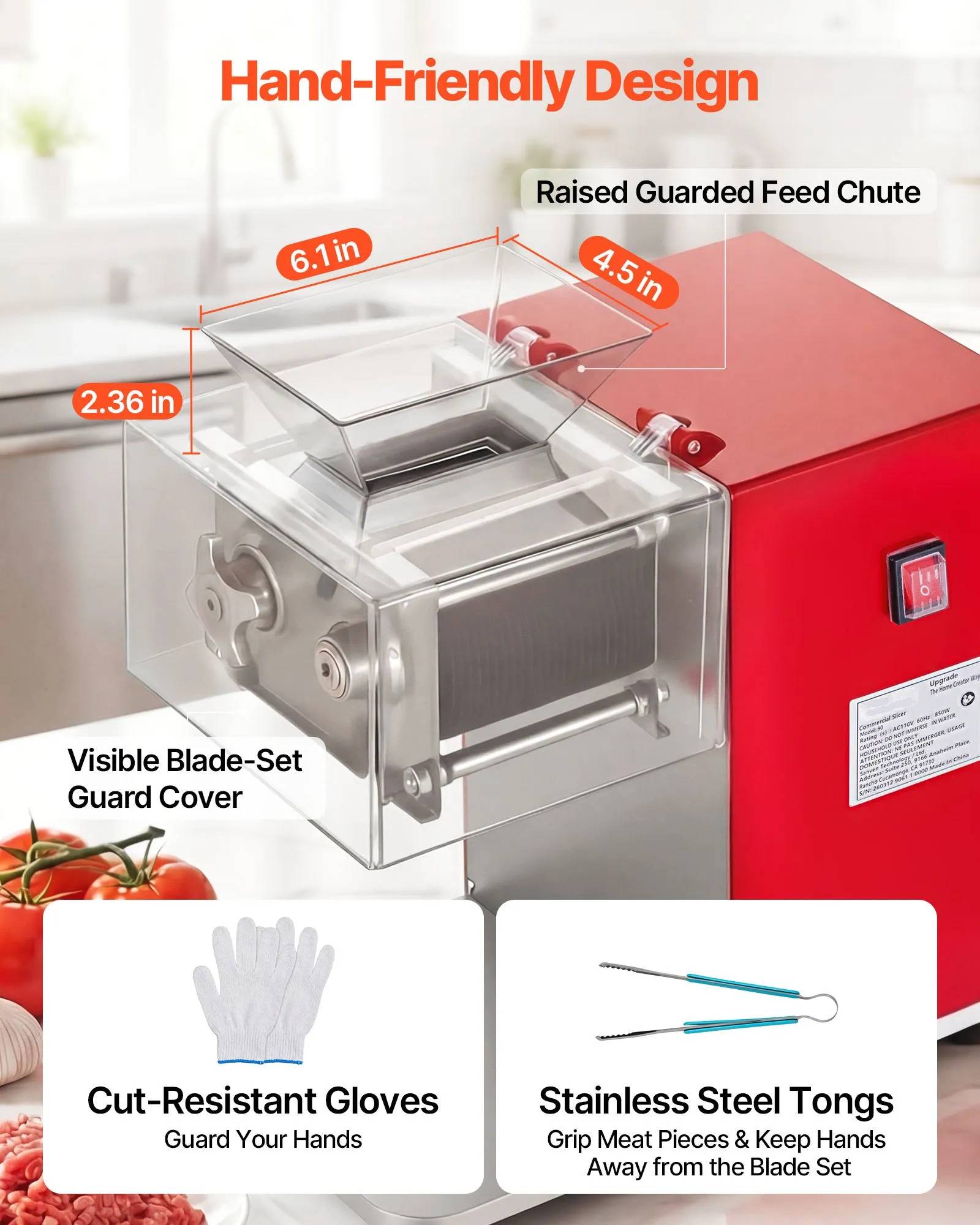 VEVOR 850W Commercial Meat Cutting Machine — 3.5 mm Stainless Blade Set