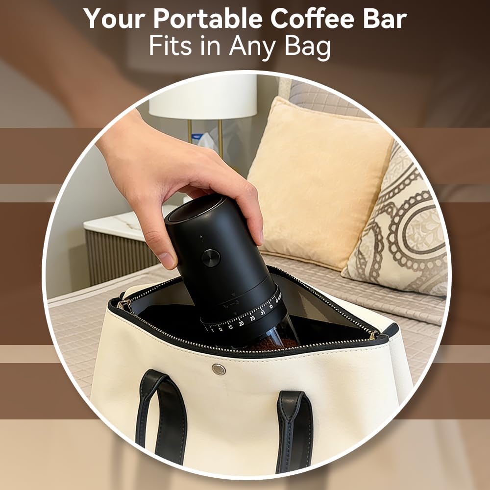Portable Electric Burr Coffee Grinder with 40 Adjustable Settings & External Adjustment, 1800mAh Rechargeable Base Coffee Bean Grinder with Conical Ceramic Burr for Travel, Camping, Home & Office Use