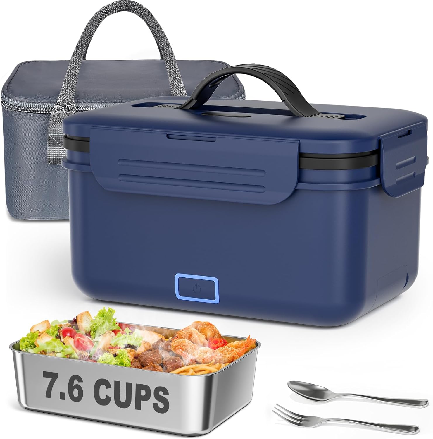 Vingud Cordless Electric Lunch Box for Adults, 1.8L Rechargeable Heated Lunch Box Food Warmer, Portable Self Heating for Men/Women/Office/Car, Lonchera Eléctrica Portátil Battery Powered Father's Gift