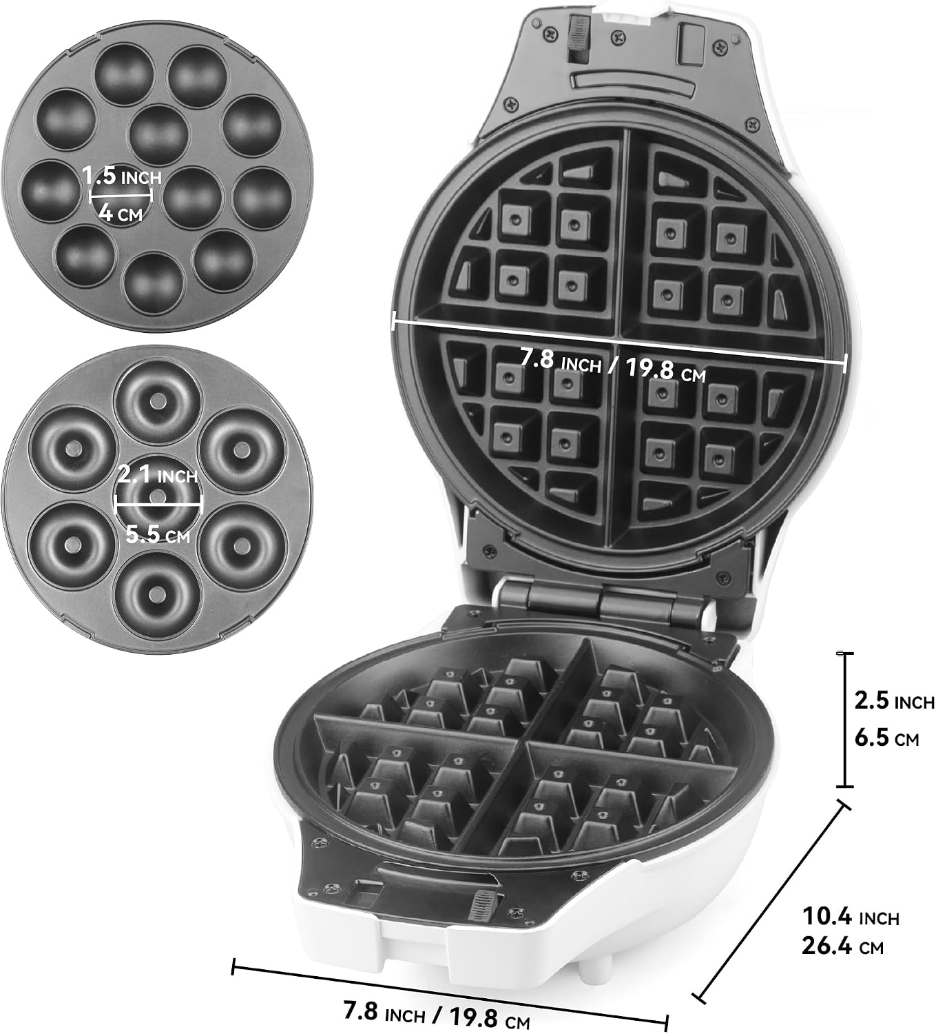 SugarWhisk Thick Belgian Waffle Maker with 3 Removable Plates, 7” Non Stick Belgian Waffle Iron Removable Plates, 3 in 1 Mini Donut Maker Machine, Cake Pop Maker Machine Set with Accessories & Tools