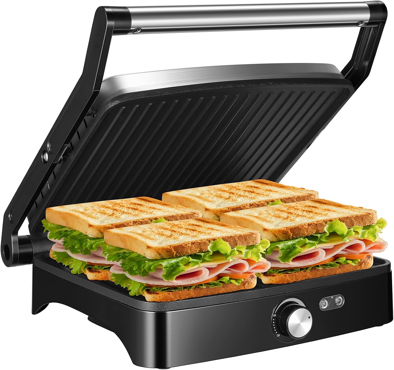 OSTBA Panini Press Grill, 4-Slice Sandwich Maker with Nonstick Plates