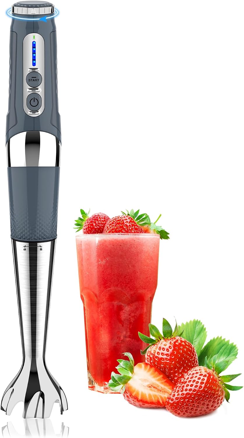 Toogel Cordless Immersion Blender, 21-Speed, 3-Angle Adjust, Grey