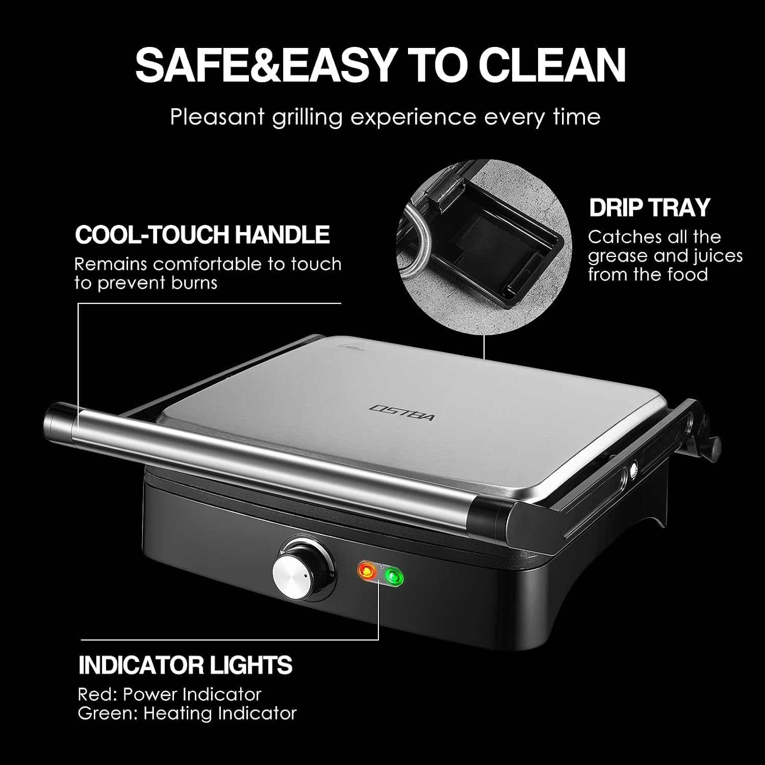 OSTBA Panini Press Grill, 4-Slice Sandwich Maker with Nonstick Plates