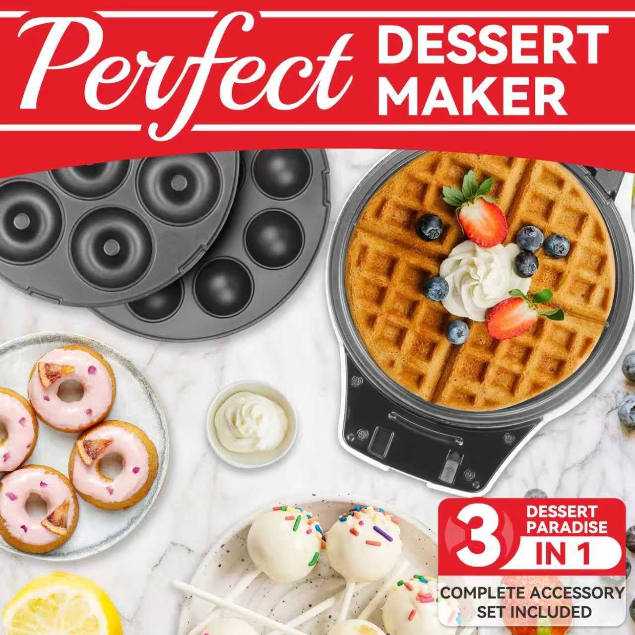 SugarWhisk Thick Belgian Waffle Maker with 3 Removable Plates, 7” Non Stick Belgian Waffle Iron Removable Plates, 3 in 1 Mini Donut Maker Machine, Cake Pop Maker Machine Set with Accessories & Tools