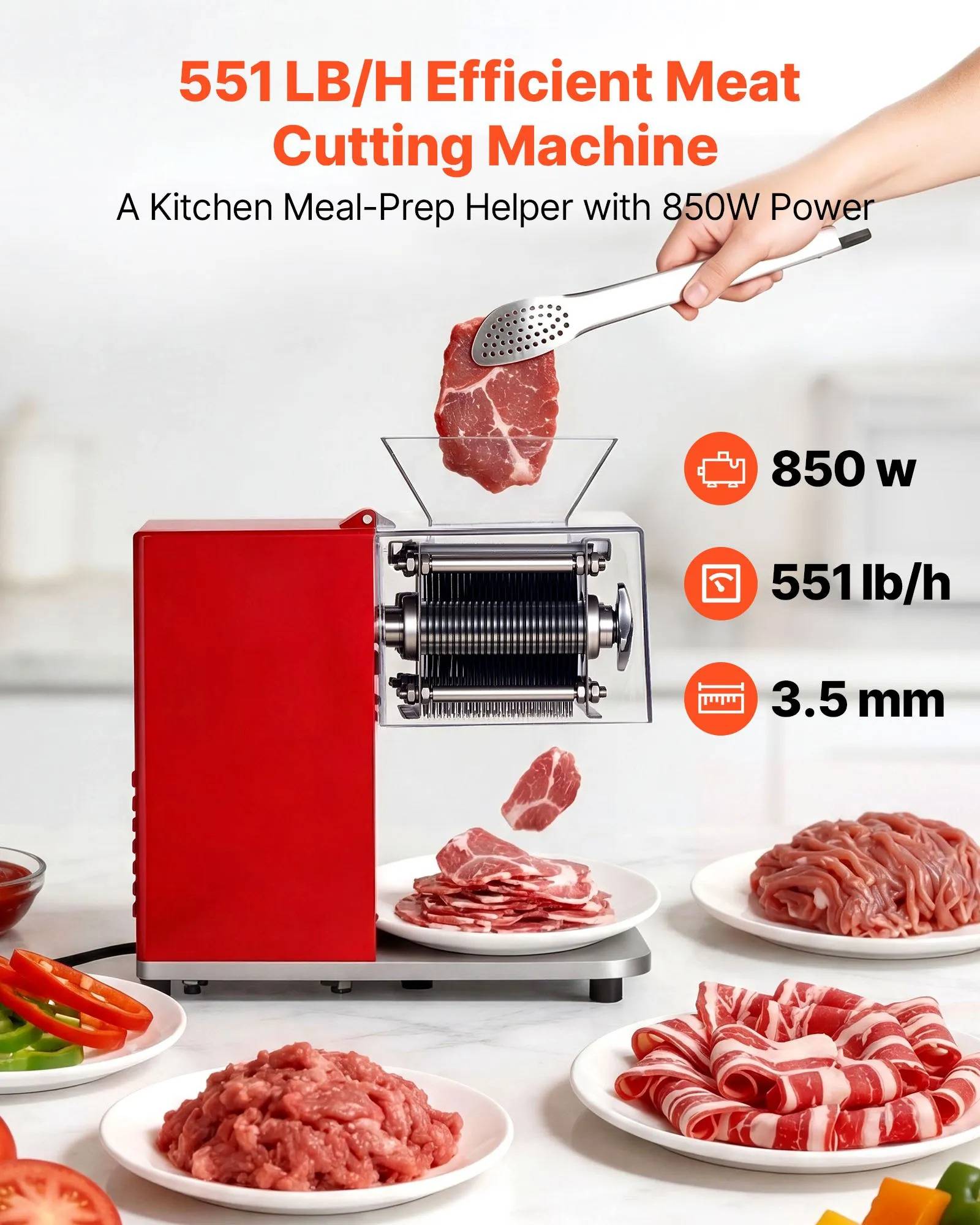 VEVOR 850W Commercial Meat Cutting Machine — 3.5 mm Stainless Blade Set