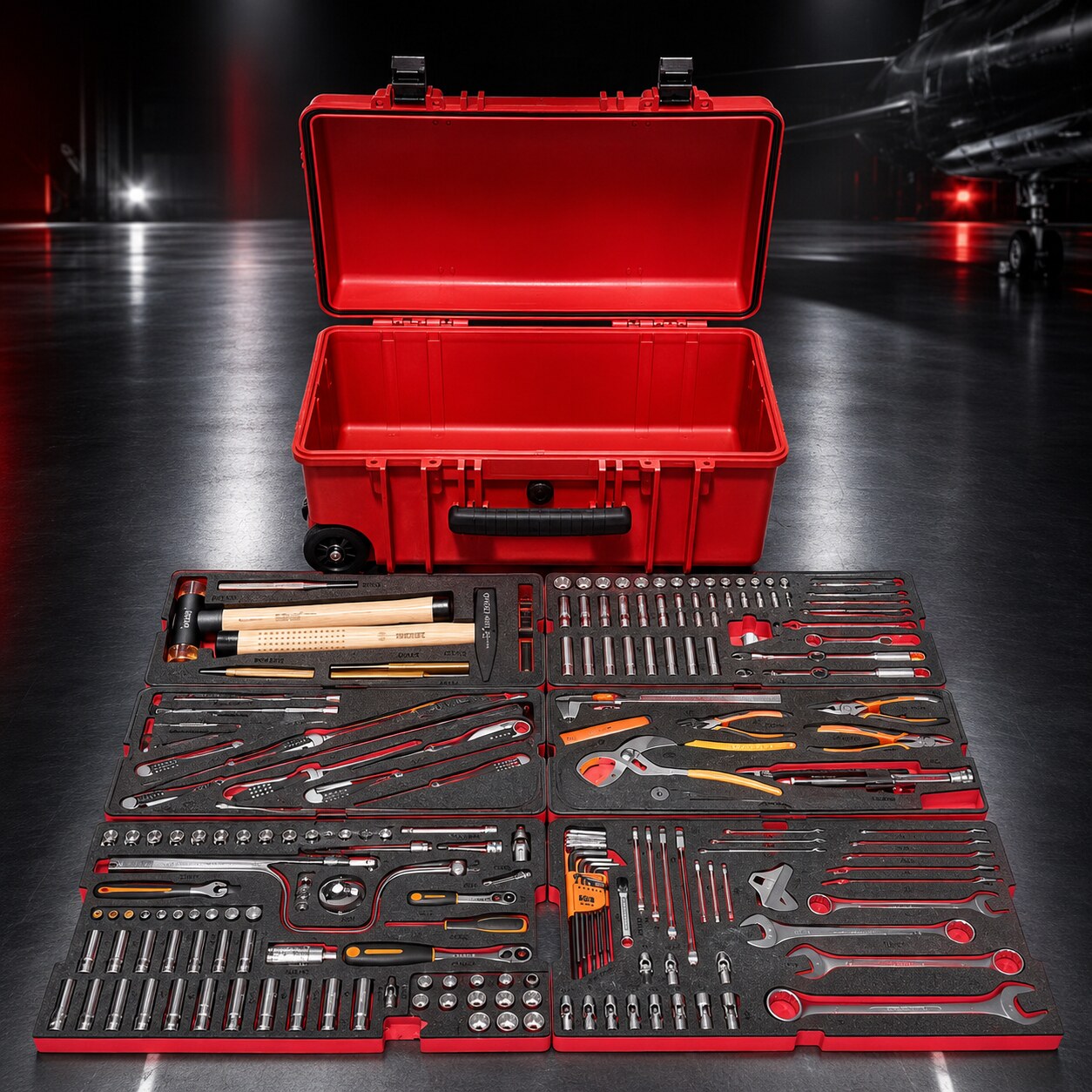 Complete 236-piece red professional trolley tool case