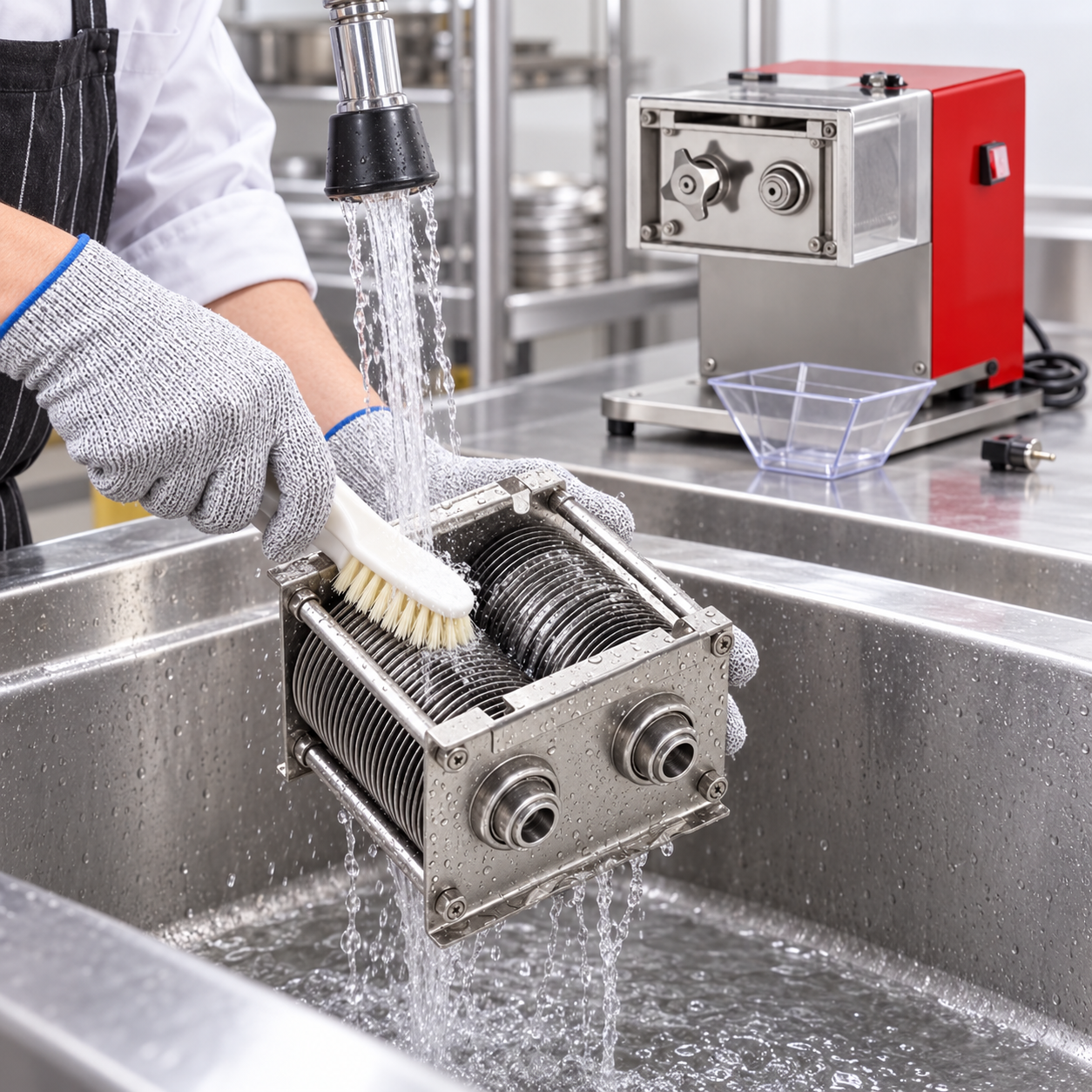 Removable VEVOR meat cutter components prepared for washing