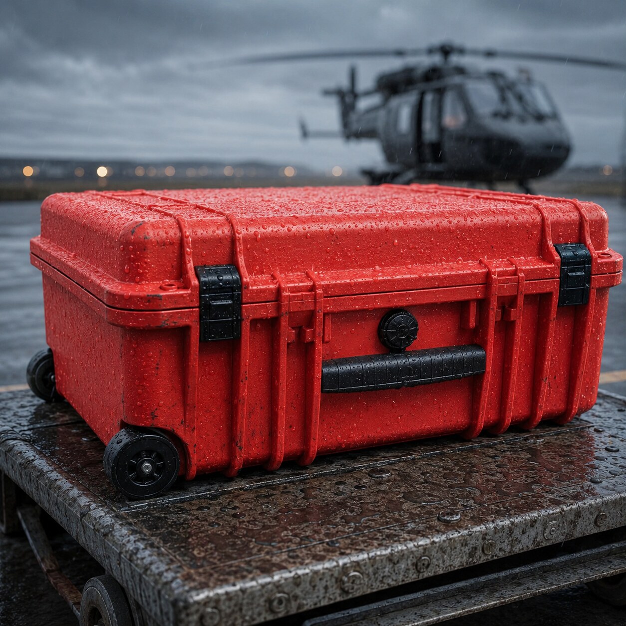 Watertight and impact-resistant red hard tool case