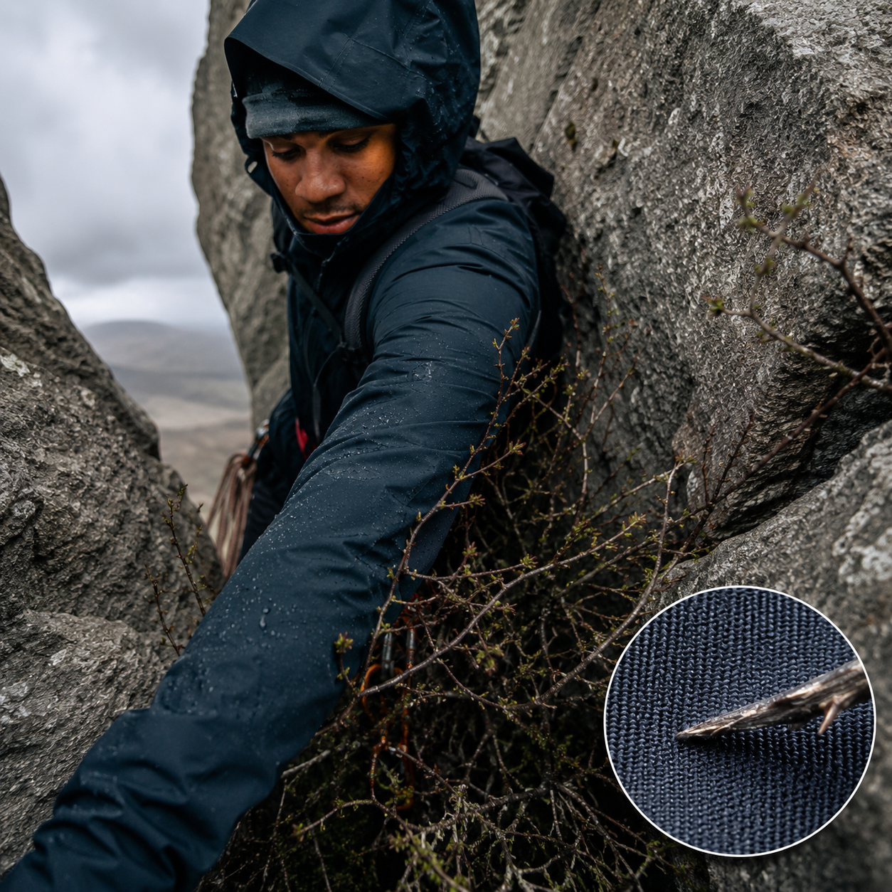 Abrasion-resistant shell in rugged terrain