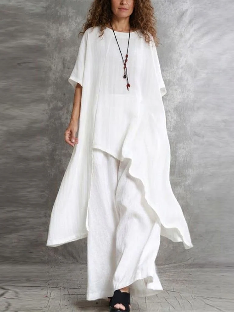 Casual Long Top And Pants Two-piece Set