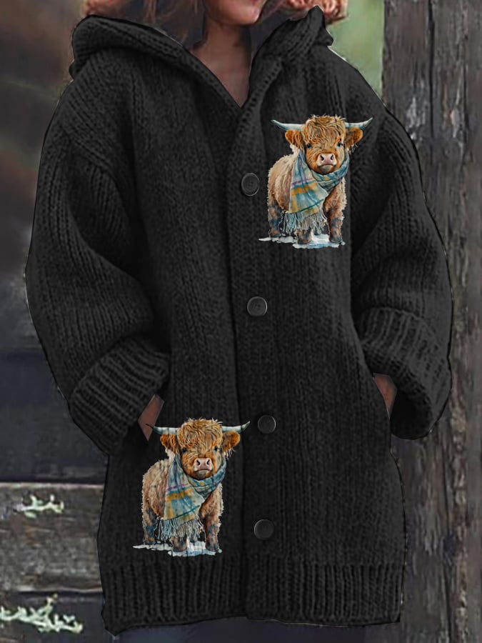 Women's Highland Cow Knitted Jacket
