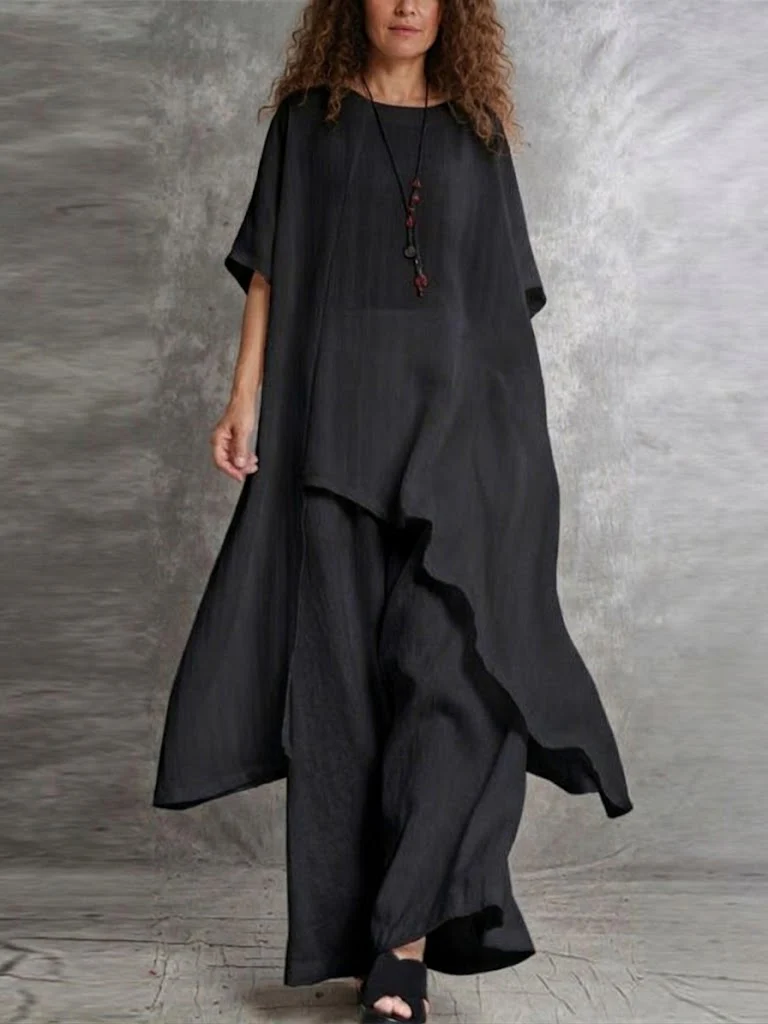 Casual Long Top And Pants Two-piece Set