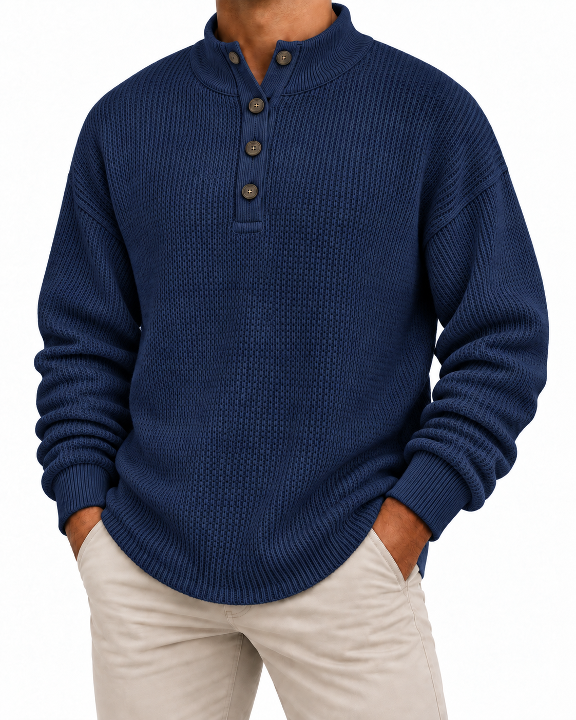 Men’s Waffle Knit Henley Sweater – Soft Warmth for Everyday Wear
