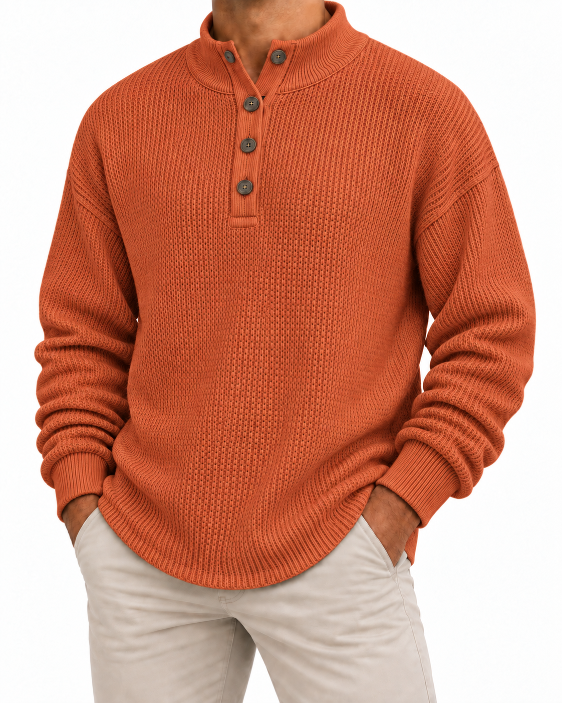 Men’s Waffle Knit Henley Sweater – Soft Warmth for Everyday Wear