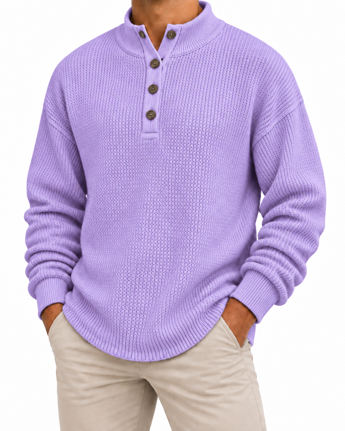 Men’s Waffle Knit Henley Sweater – Soft Warmth for Everyday Wear