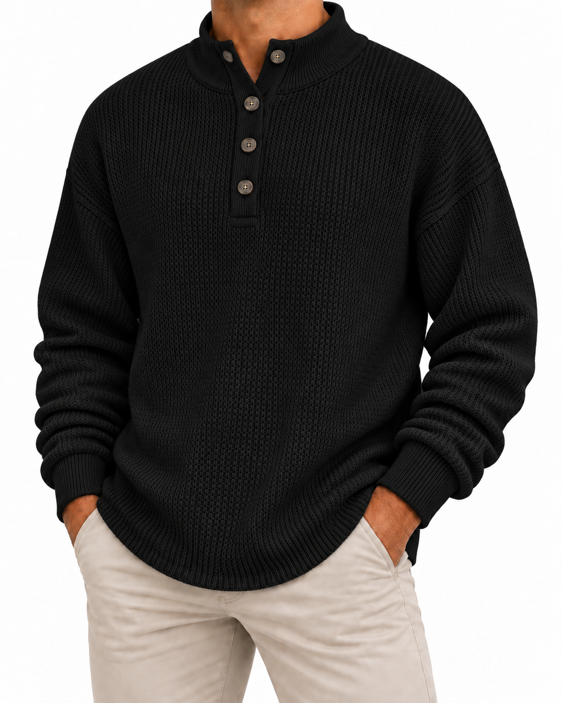 Men’s Waffle Knit Henley Sweater – Soft Warmth for Everyday Wear