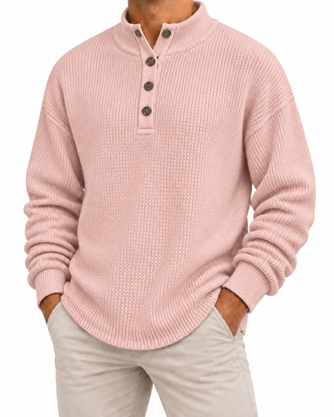 Men’s Waffle Knit Henley Sweater – Soft Warmth for Everyday Wear
