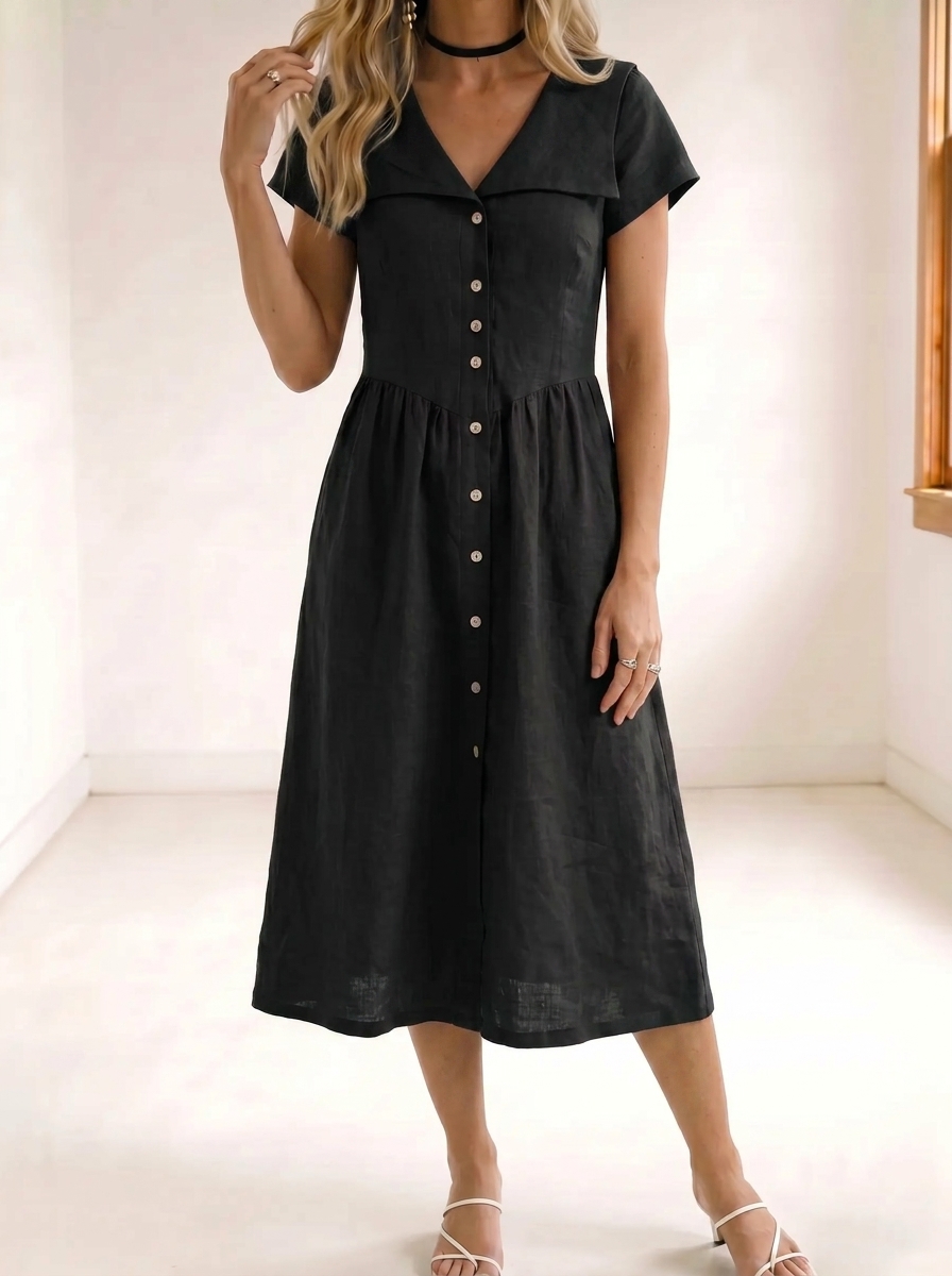Today 49% off🔥Women’s Cotton Linen Button-Up Midi Shirt Dress