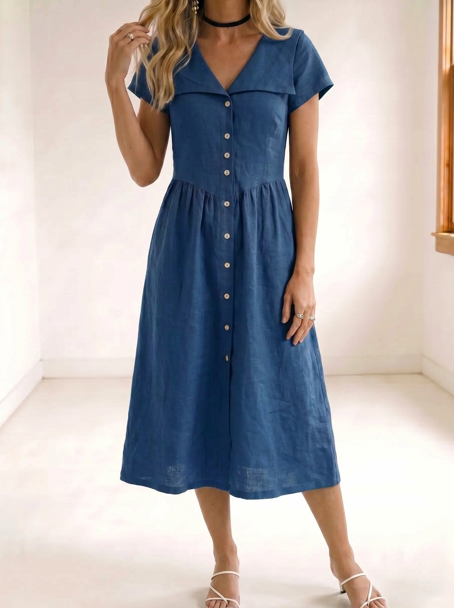 Today 49% off🔥Women’s Cotton Linen Button-Up Midi Shirt Dress